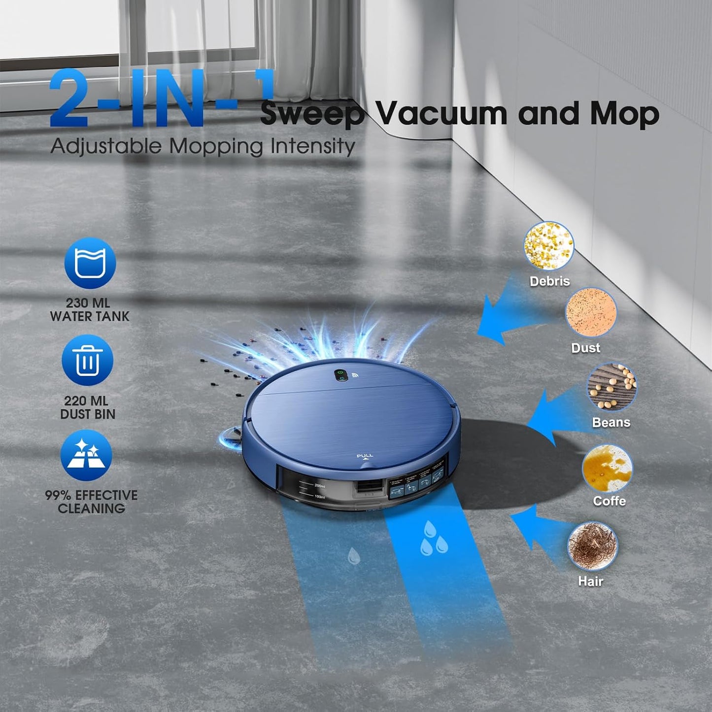 Vacuum cleaner 6 Robot Vacuum and Mop, 2-in-1 Robotic Vacuums Cleaner with Smart Max Strong Suction, WiFi/App/Alexa Voice Control, Obstacle Avoidance, for Pet Hair, Carpets and More