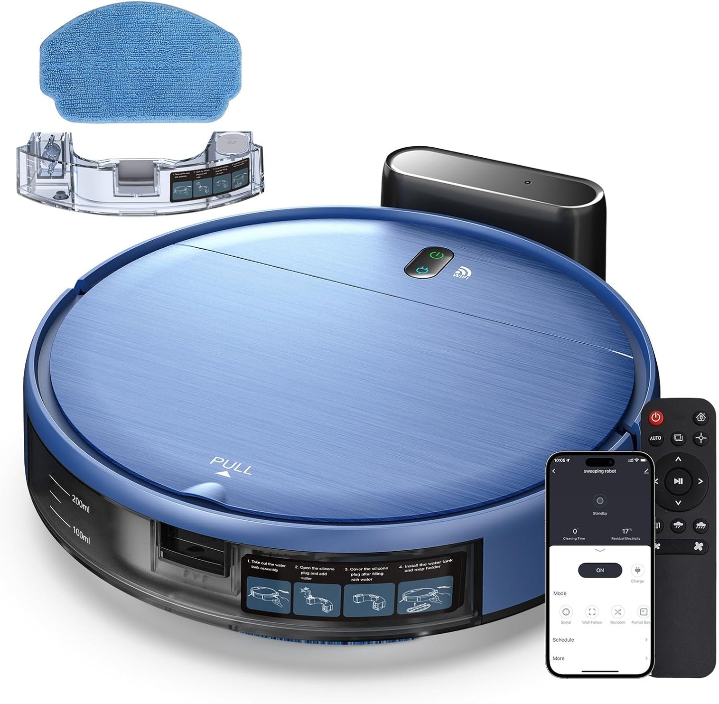 Vacuum cleaner 6 Robot Vacuum and Mop, 2-in-1 Robotic Vacuums Cleaner with Smart Max Strong Suction, WiFi/App/Alexa Voice Control, Obstacle Avoidance, for Pet Hair, Carpets and More