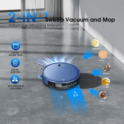 Vacuum cleaner 6 Robot Vacuum and Mop, 2-in-1 Robotic Vacuums Cleaner with Smart Max Strong Suction, WiFi/App/Alexa Voice Control, Obstacle Avoidance, for Pet Hair, Carpets and More